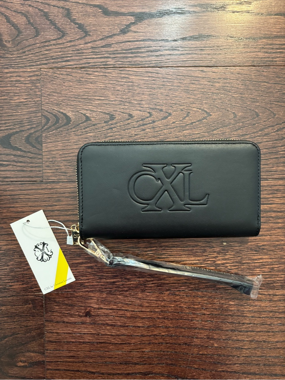 CXL by Christian Lacroix Porte Embossed Logo Zip Around Wallet Black NWT - Picture 2 of 5